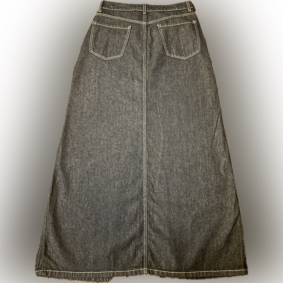 NWT Forever21 SZ L black denim 5-pocket maxi skirt w/20” curved split. Waist 30” - Picture 2 of 2